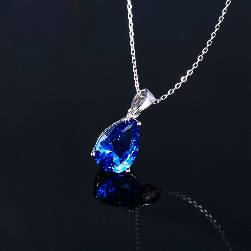 Nasiya Women's Fashion Necklaces Pendants Aquamarine Blue Sapphire Water Drop Gemstone Party Wedding Jewelry Gift Default Title