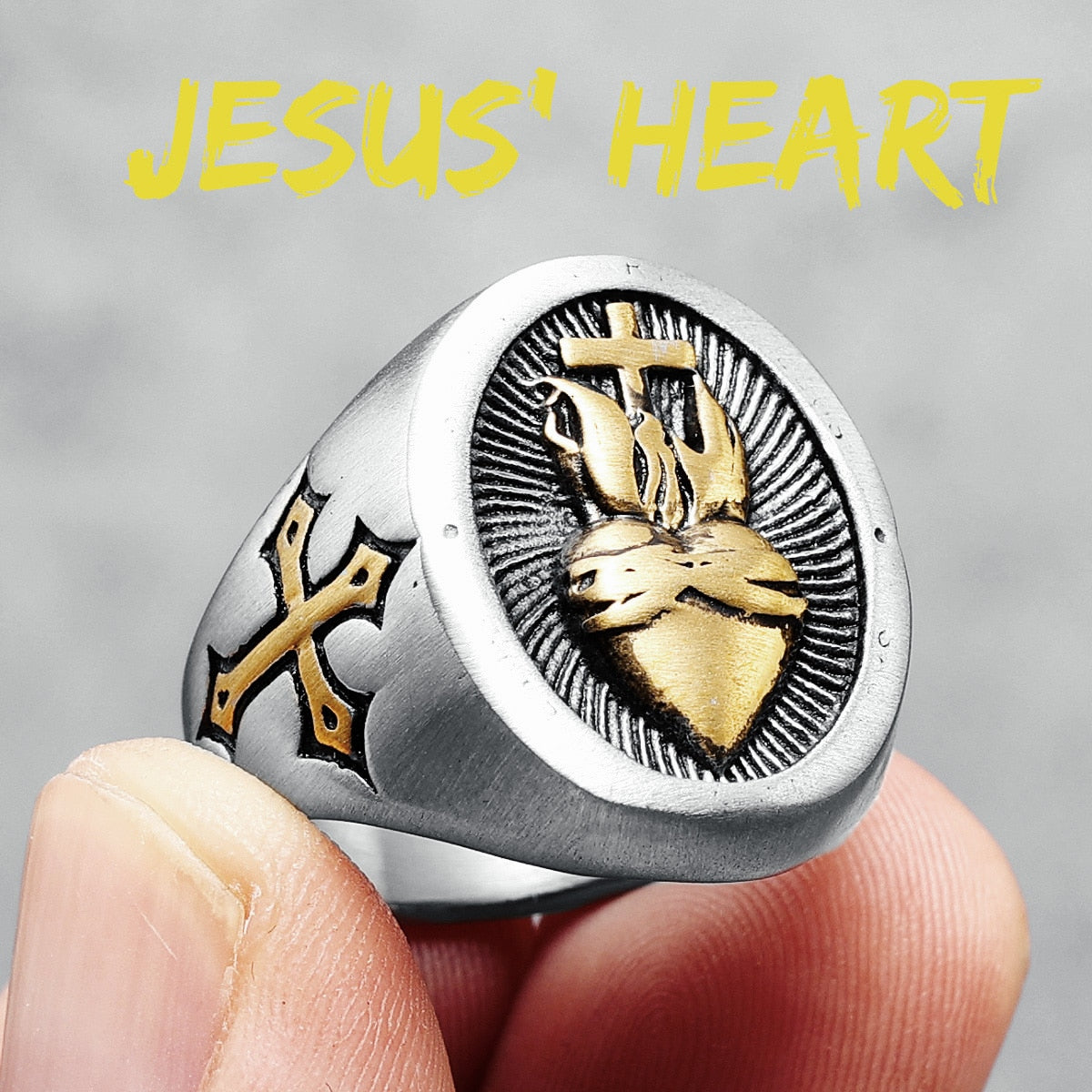 Heart of God Ring Religion Cross 316L Stainless Steel Mens Rings Amulet Rock for Male Boyfriend Biker Jewelry Gift Dropshipping R936-Heart Of God G