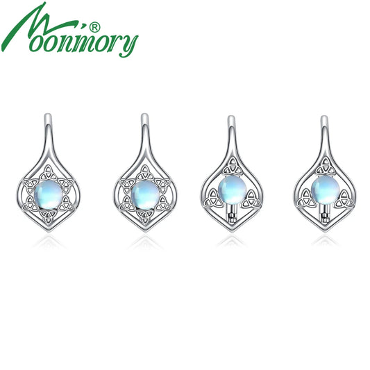 Moonmory Celtic Knot Round Moonstone Earrings Triangular Hexagonal 925 Sterling Silver Hoop Earring Birthday Gifts For Teen Girl