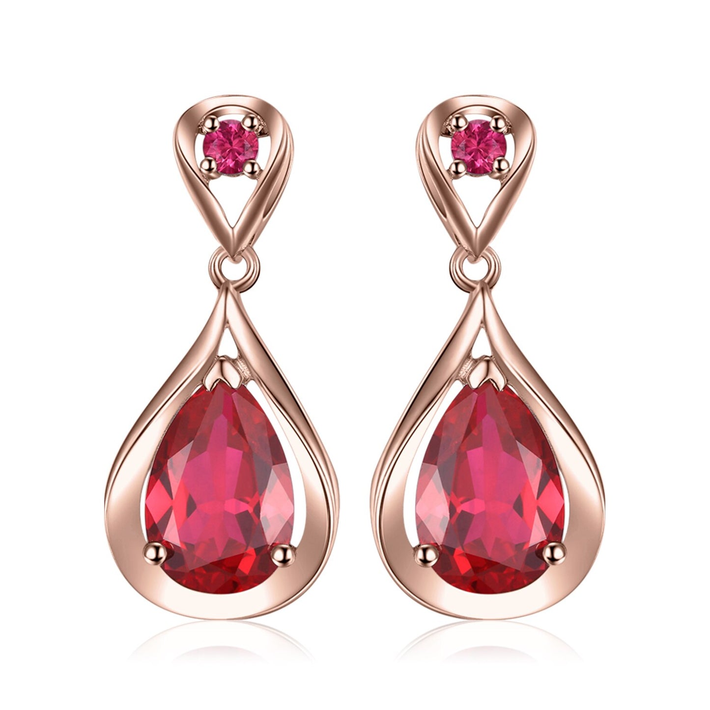 JewelryPalace Water Drop 7.6ct Created Red Ruby 925 Sterling Silver Dangle Drop Earrings for Women Rose Gold Yellow Gold Plated