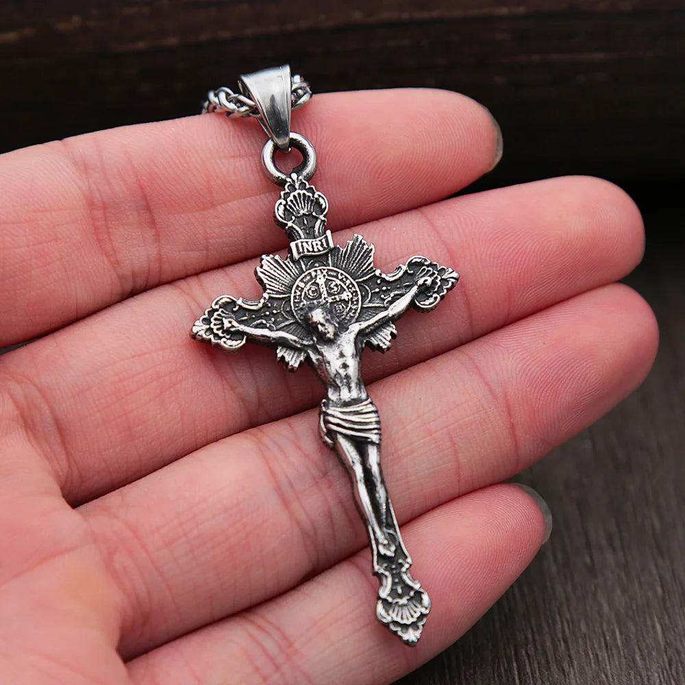 Vintage Stainless Steel Cross Necklace For Men Women Fashion Biker Catholic Cross Jesus Pendant Necklace Amulet Jewelry Gifts