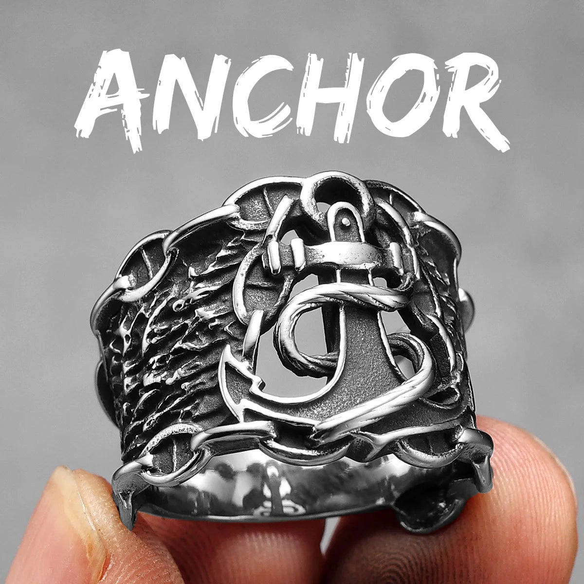 Anchor Lighthouse Ocean Sailor Ship Men Rings Stainless Steel Women Jewelry Vintage Punk Rock Fashion Accessories Gift R1196-Anchor
