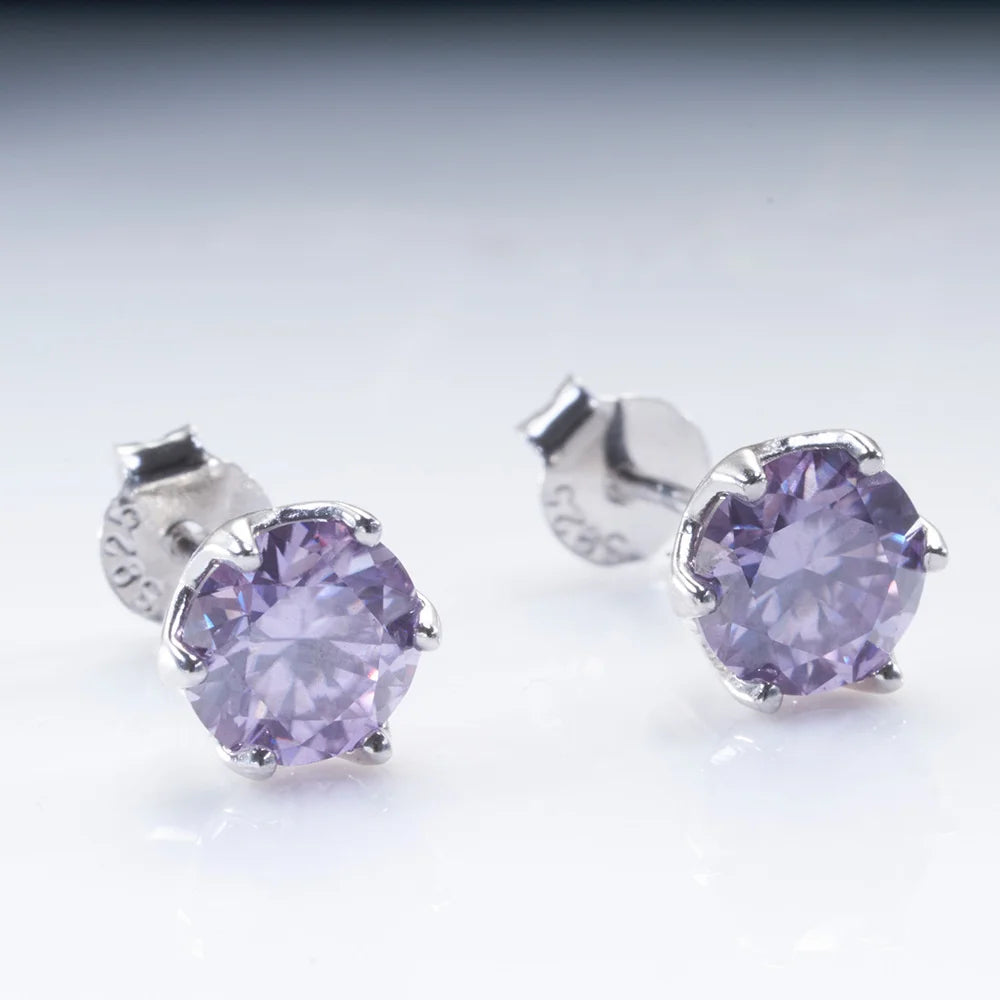 100% 925 Sterling Silver Round Cut 1CT*2 Purple Real Moissanite Wedding Studs Earrings Fine Jewelry With GRA