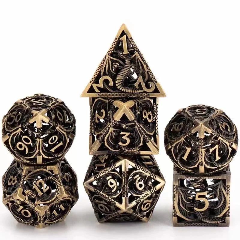 Hollow Polyhedron Dragon Metal Dice Suitable For Dungeons And Dragon RPG MTG Tabletop Games D&D Trailblazer Shadow And Math Teac Ancient Bronze 1