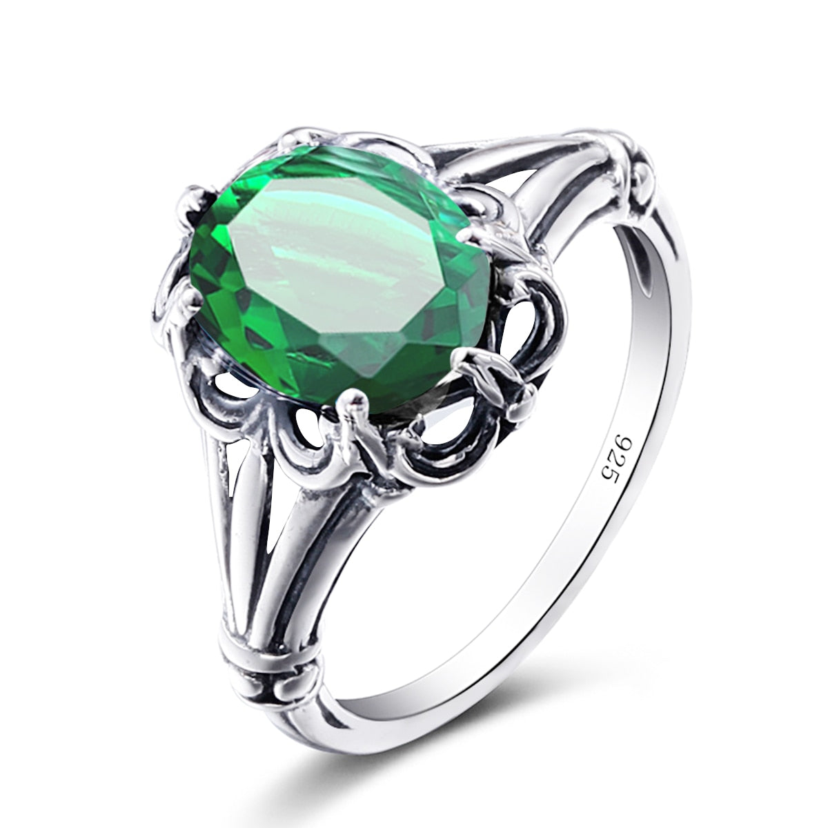 100% 925 Sterling Silver Rings Oval Design Garnet Bohemian Handmade Victoria Wieck Rings For Women Fine Jewelry Emerald