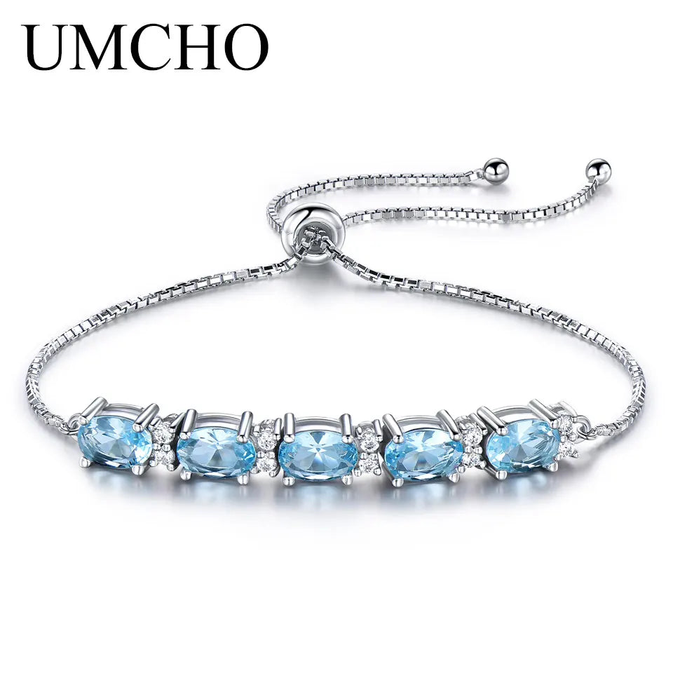 UMCHO Nano Aquamarine Bracelets for Women Solid 925 Sterling Silver Gemstone Fine Jewelry Bracelets Style 5