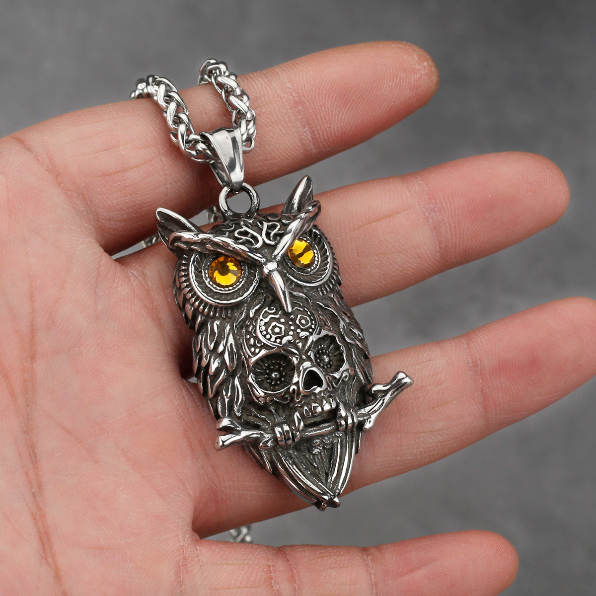 Gothic Owl Skull Viking Pendant Necklace Stainless Steel Biker Party Punk Men&#39;s Jewelry Necklace Wholesale Pendants and Chains