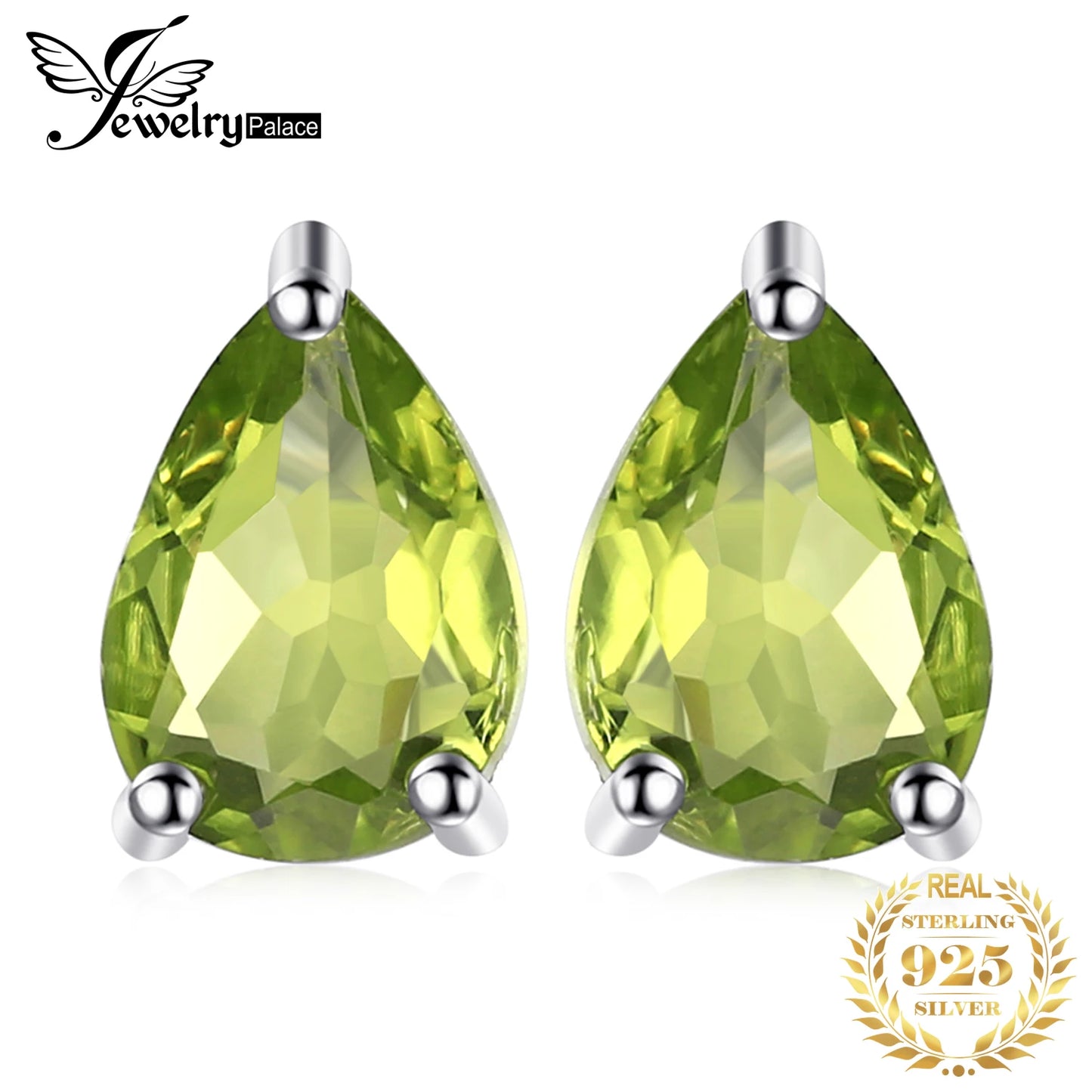 JewelryPalace 1.5ct Pear Genuine Peridot 925 Sterling Silver Stud Earrings for Women Fashion Green Gemstone Statement Jewelry CHINA
