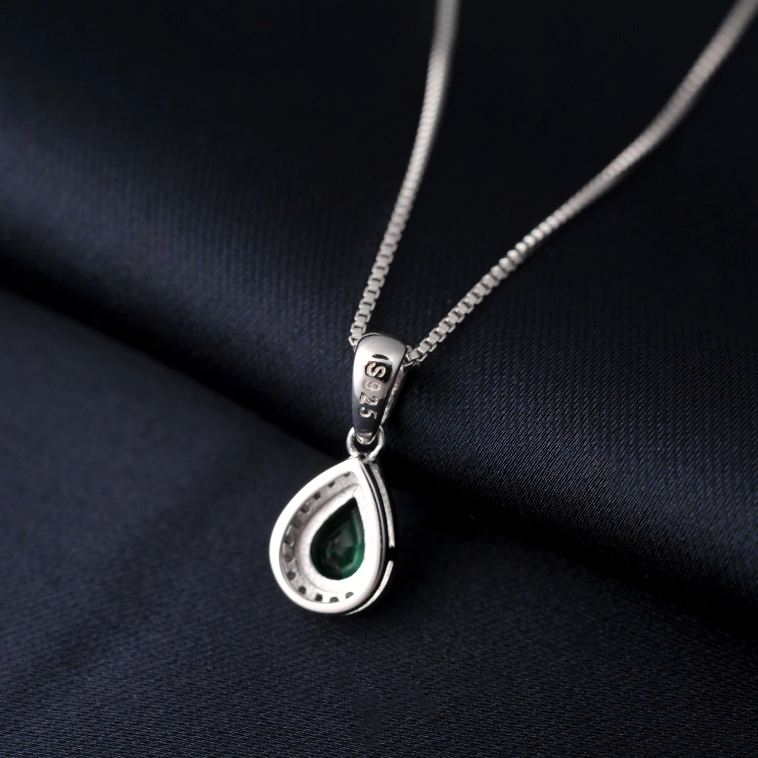 Potiy Pear Simulated Nano Emerald 925 Sterling Silver Pendant Necklace no Chain Women Gemstone Statement Daily mini cute gift