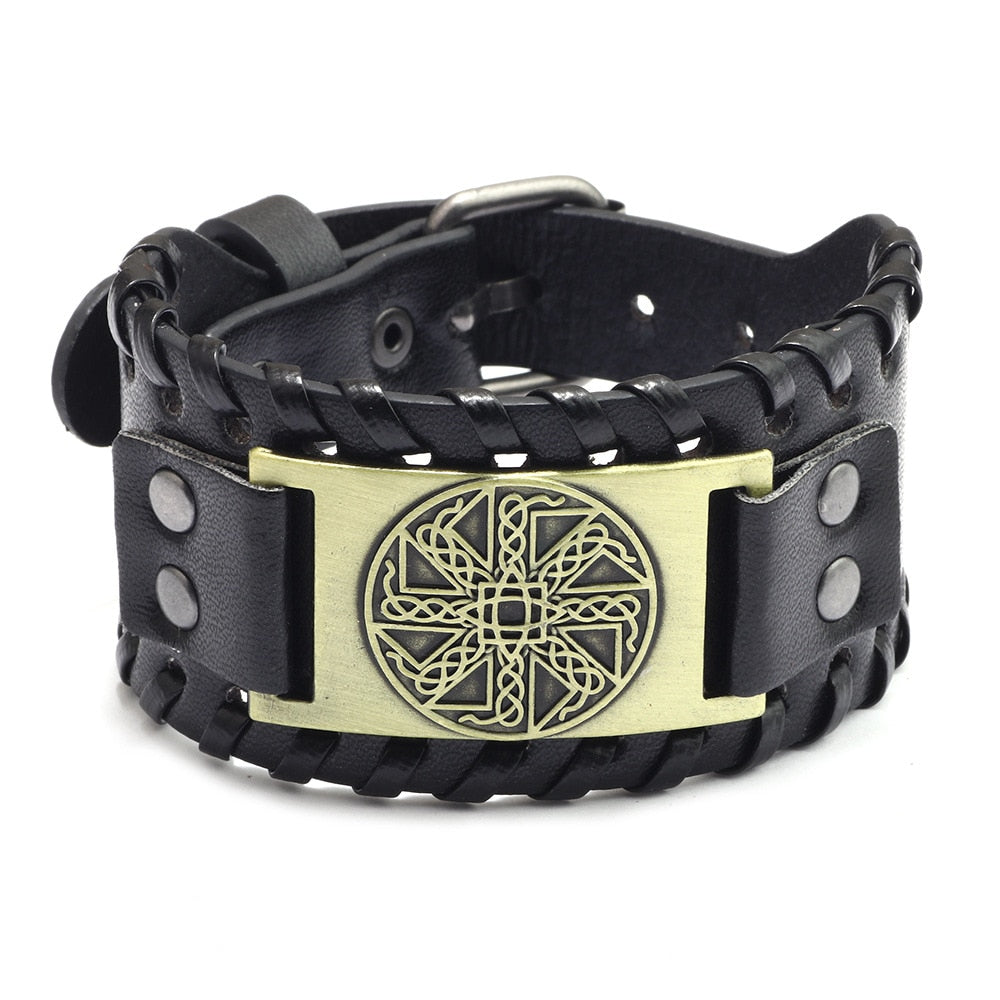 New Retro Wide Leather Pirate Compass Bracelet Men&#39;s Bracelet Celtic Viking Jewelry Compass Bracelet Accessories Party Gifts A 3 China