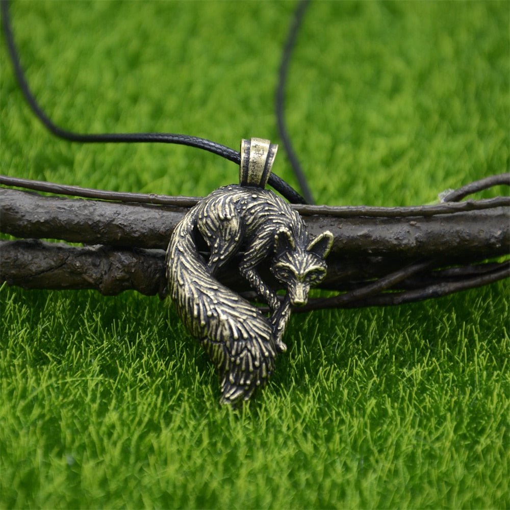Slavic Fox Pendant Animal Viking Jewelry Necklace Men Accessories Goth Jewlery Wax Chain Bronze