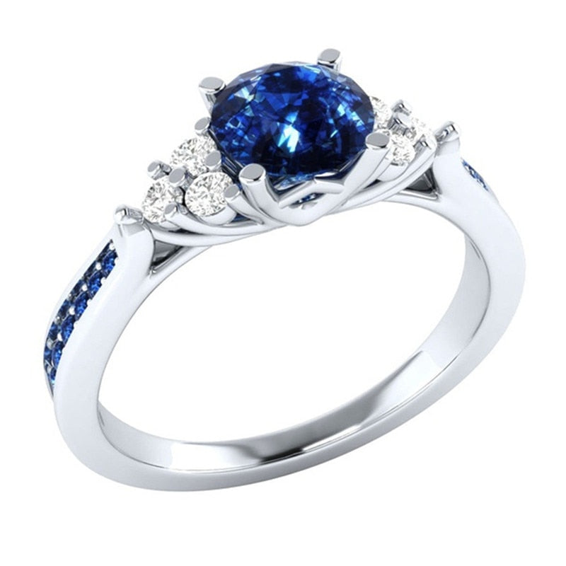 Genuine Natural Zircon Birthstone Engagement Design Ring Ladies Blue Gemstone Fashion Ring