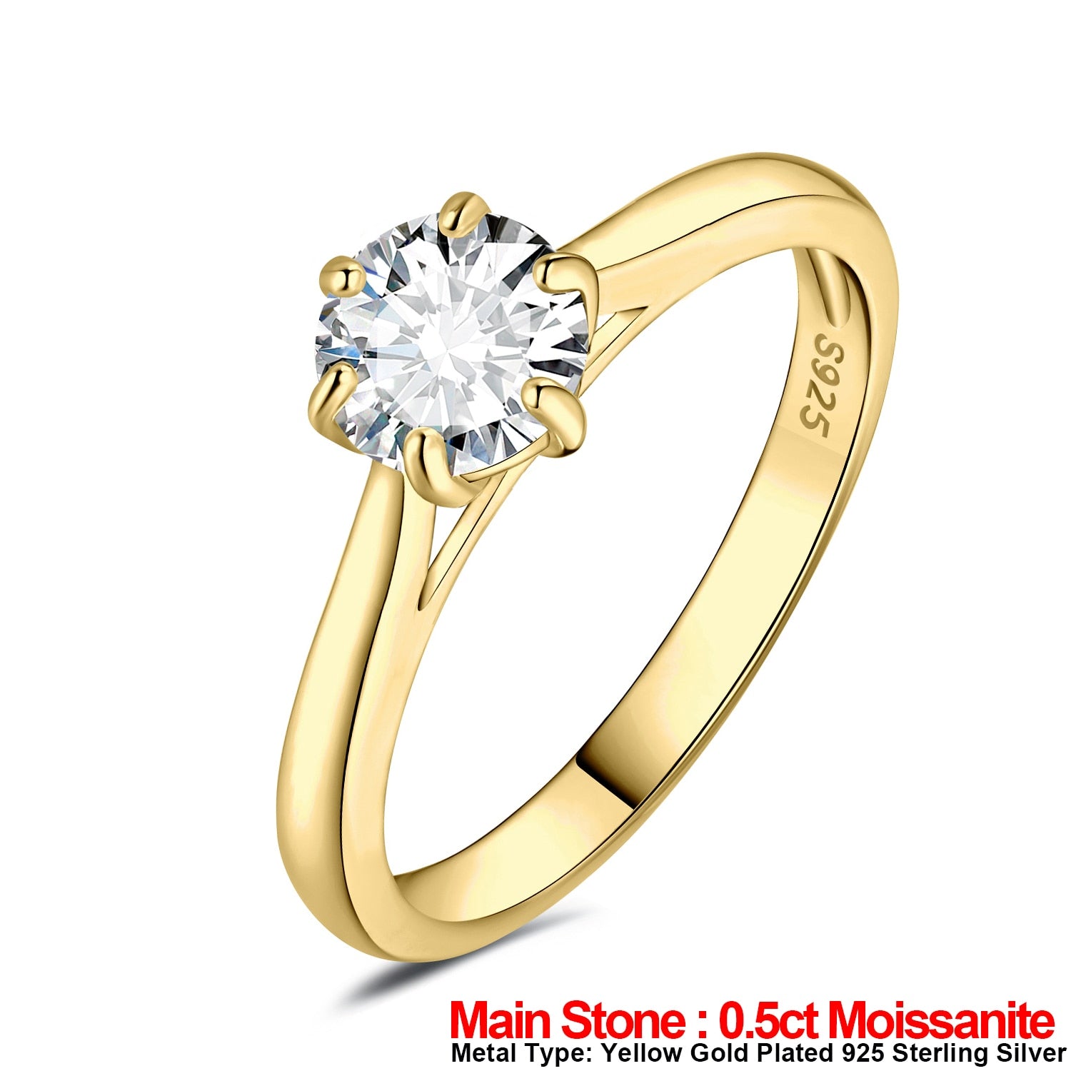 JewelryPalace Moissanite D Color 0.5ct 1ct 1.5ct 2ct Round Cut S925 Sterling Silver Solitaire Wedding Engagement Ring for Women China Yellow Gold Plated|GRA Certificate