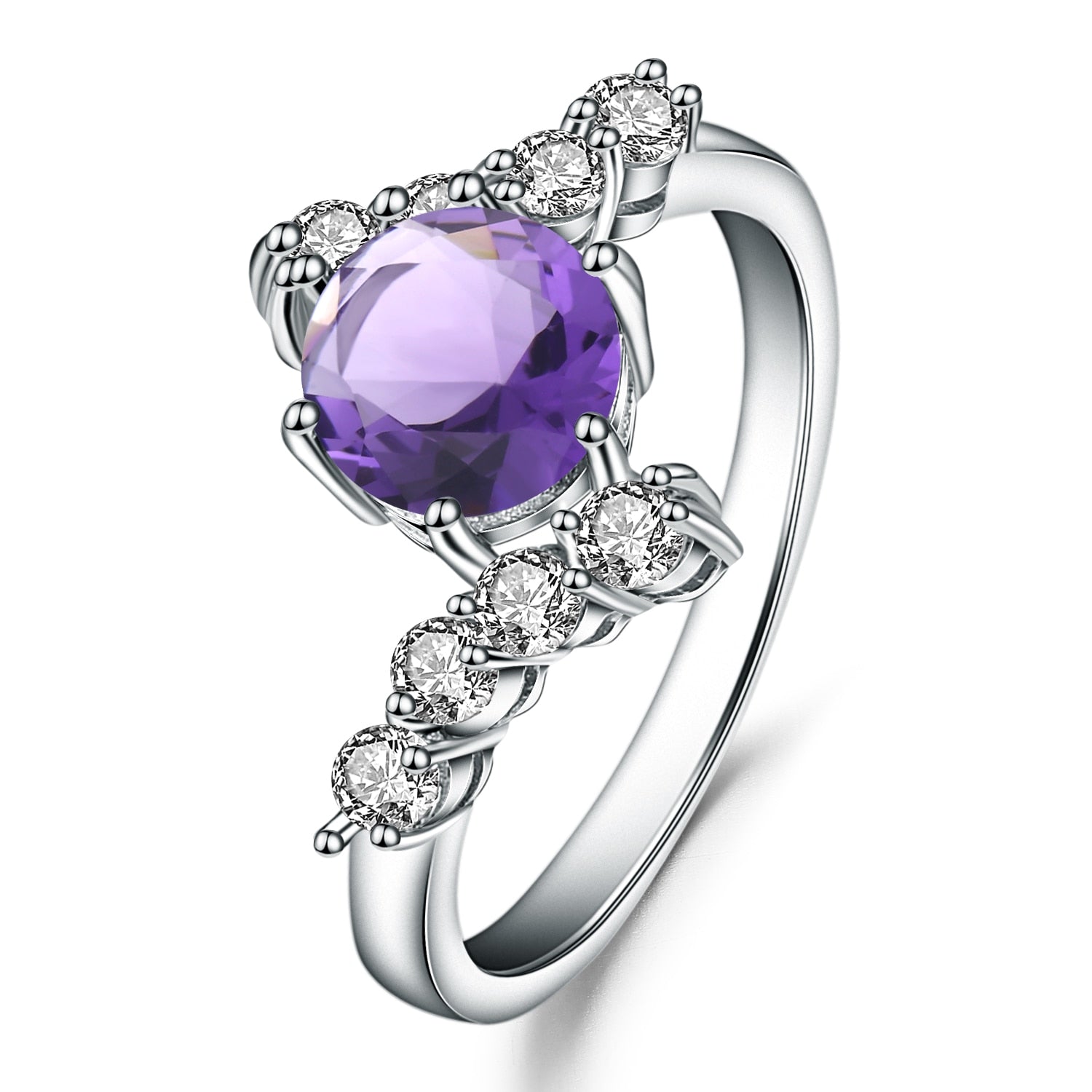 GEM&#39;S BALLET 100% 925 Sterling Silver Engagement Rings 1.35Ct Round Natural Amethyst Gemstone Ring for Women Fine Jewelry Amethyst|925 Sterling Silver