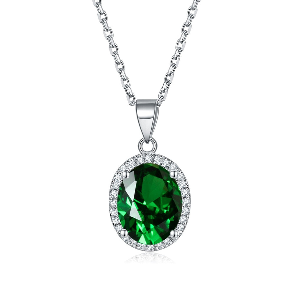 Vinregem Oval Cut 3CT Lab Created Sapphire Gemstones Fine Pendant Necklaces for Women 925 Sterling Silver Jewelry Green 45cm