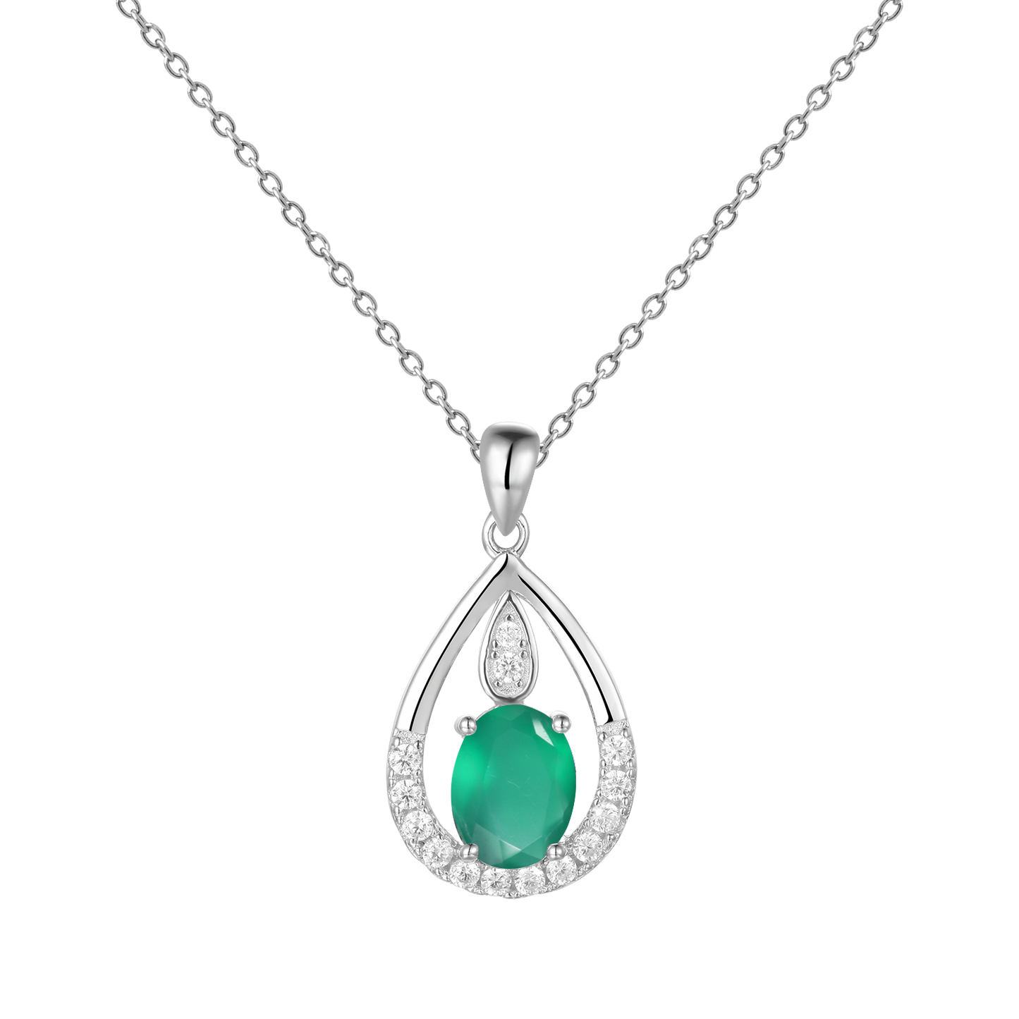 Gem&#39;s Ballet December Birthstone Topaz Necklace 6x8mm Oval Pink Topaz Pendant Necklace in 925 Sterling Silver with 18&quot; Chain Green Agate