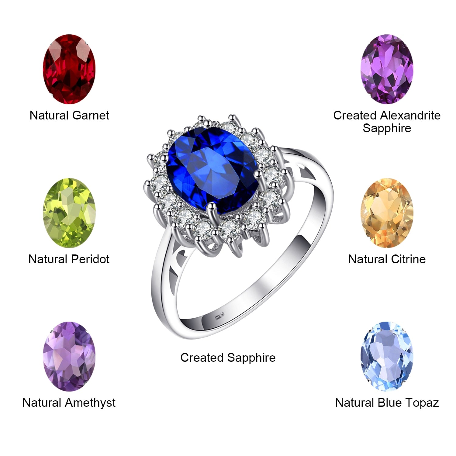 Jewelry Palace Princess Diana Created Blue Sapphire 925 Sterling Silver Engagement Ring Ruby Natural Amethyst Citrine Blue Topaz