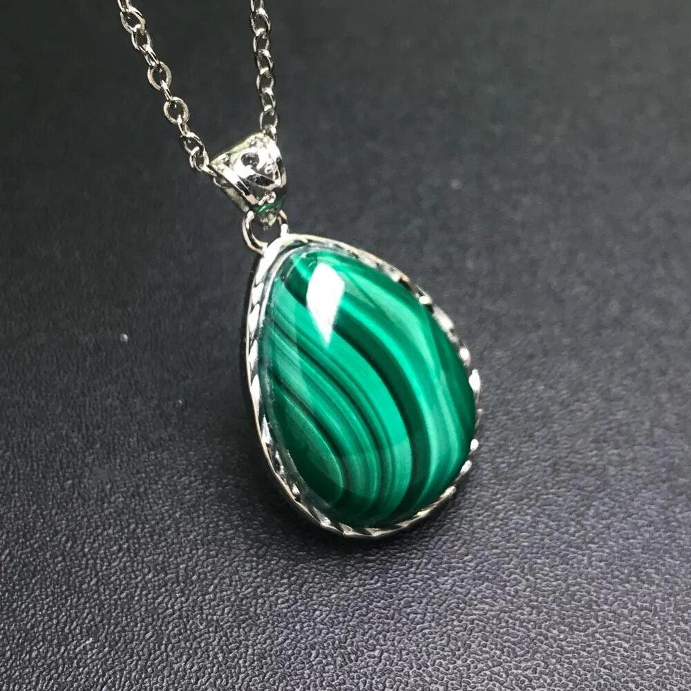 CSJ Natural Malachite Pendants Gemstone Heart Cut 15mm Necklace for Women Party Birthday Handmade Trendy Jewelry Gift Pear 15by20mm