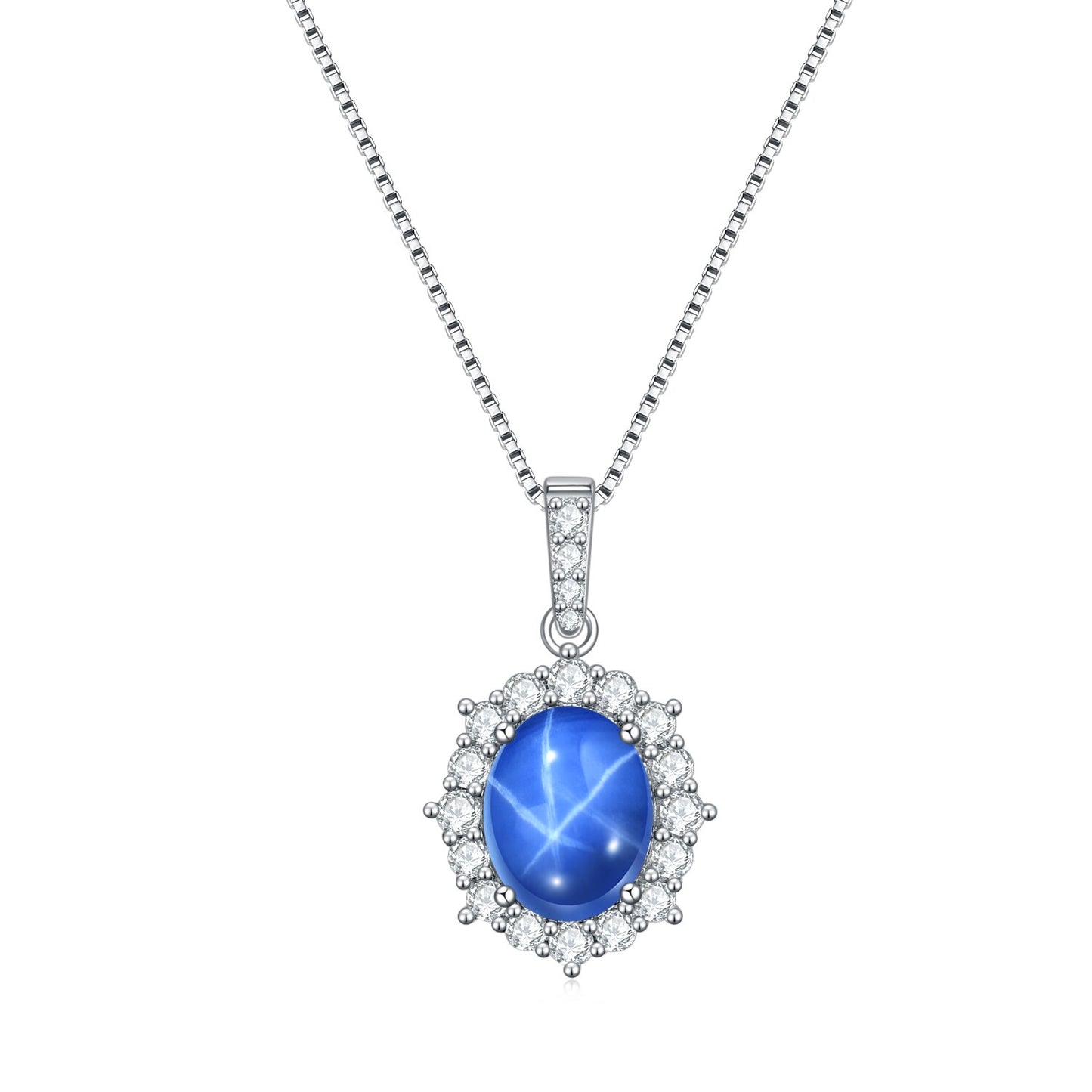 GEM&#39;S BALLET Dainty Blue Lindy Star Sapphire Statement Pendant Necklace in 925 Sterling Silver Gift For Her Mothers Day Gifts Lab Star Sapphire 45cm|925 Sterling Silver
