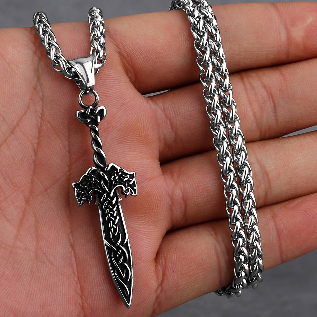 Viking Axe Necklace Pendant Valknut Stainless Steel Viking Men's Valknut Boyfriend Gift Jewelry Factory WJ 136 60cm