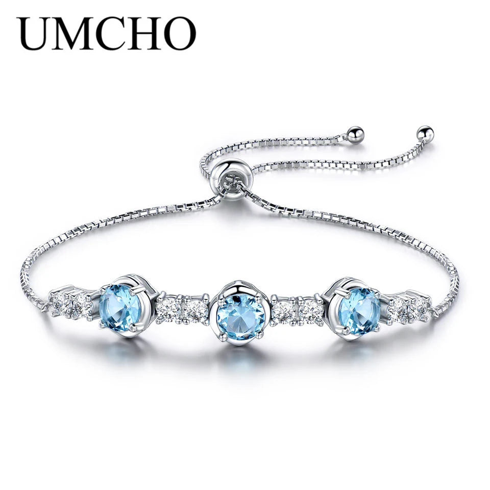 UMCHO Nano Aquamarine Bracelets for Women Solid 925 Sterling Silver Gemstone Fine Jewelry Bracelets Style 4