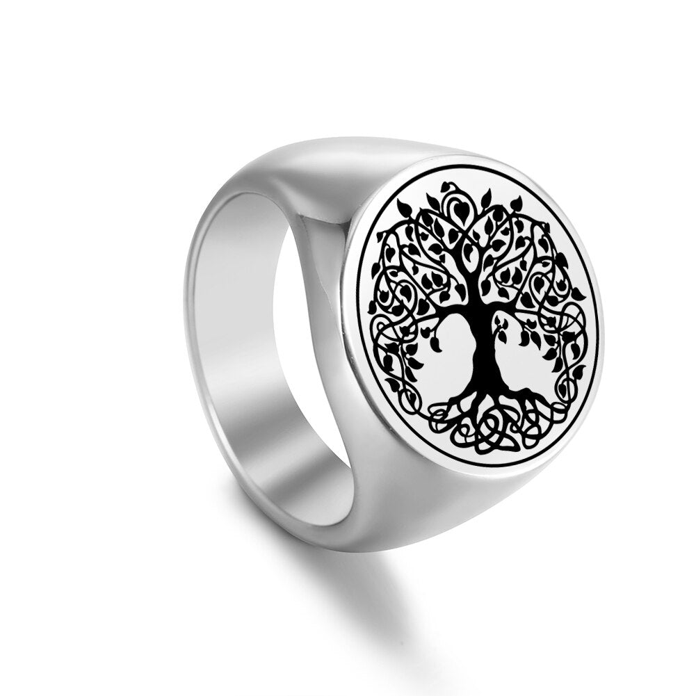 Tree of Life Stainless Steel Rings Delicate Round Tree Finger Ring Retro Pattern Jewelry for Men Women Christmas Gifts New In WCRSS2020120858-S Steel color