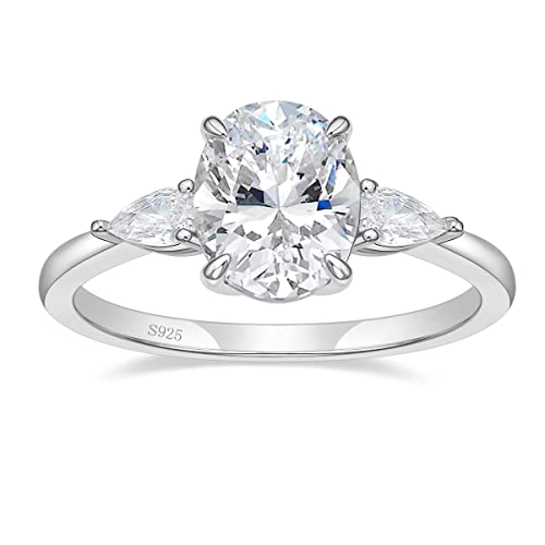 Trumium 3CT 925 Sterling Silver Engagement Rings 3-Stone Cubic Zirconia CZ Wedding Promise Rings Wedding Bands for Women CN Silver