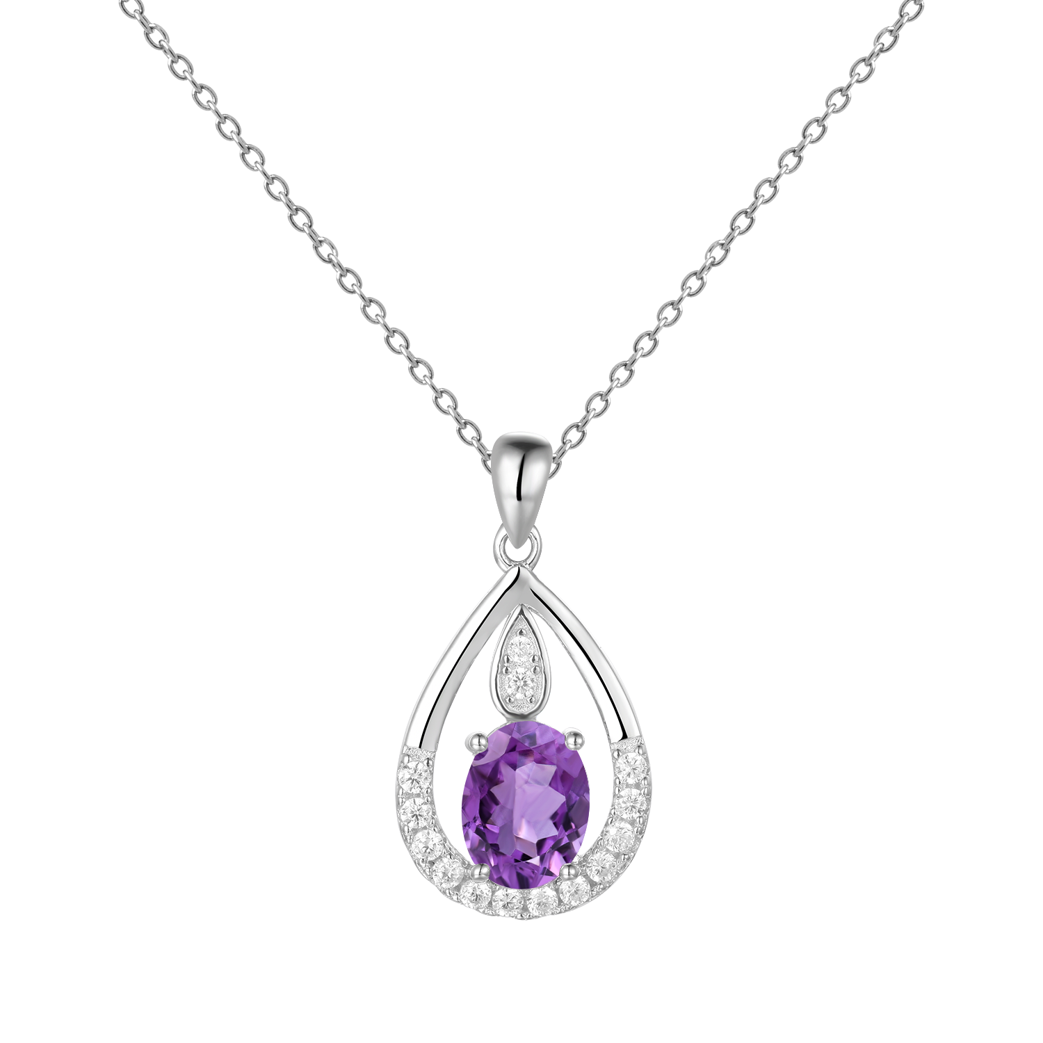 Gem&#39;s Ballet December Birthstone Topaz Necklace 6x8mm Oval Pink Topaz Pendant Necklace in 925 Sterling Silver with 18&quot; Chain Amethyst