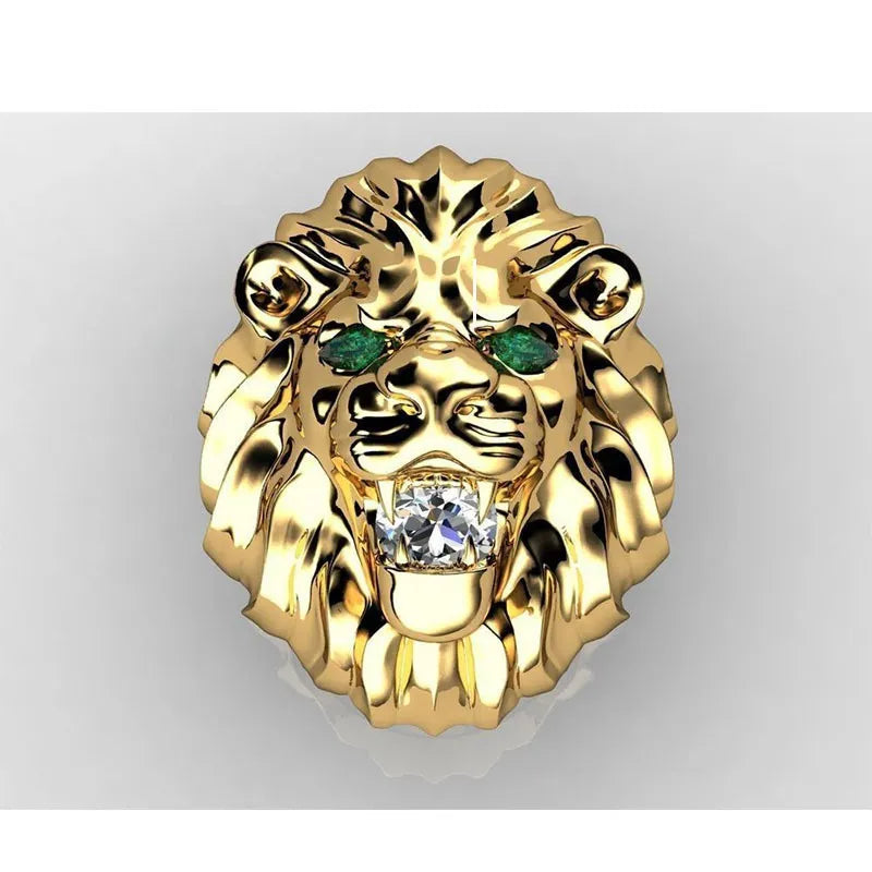 Fashion Men Creative Lion Head Ring Animal Lion Statue Punk Ring Hip Hop Rings for Men Animal Jewelry Party Anniversary Gift