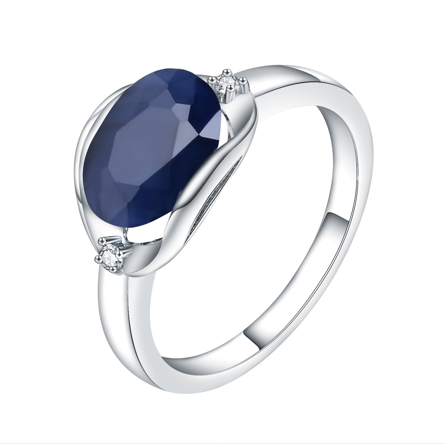 GEM&#39;S BALLET AU750 585 14K 10K 18K Gold 925 Silver Engagement Rings 3.24Ct Natural Blue Sapphire Gemstone Ring for Women Sapphire|925 Sterling Silver