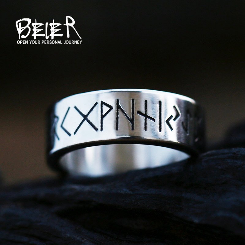 Beier 316L Stainless steel Fashion Style MEN and women Retro Odin Jewelry Viking Female Amulet Vintage Norse Rune words Rings E STYLE-8MM