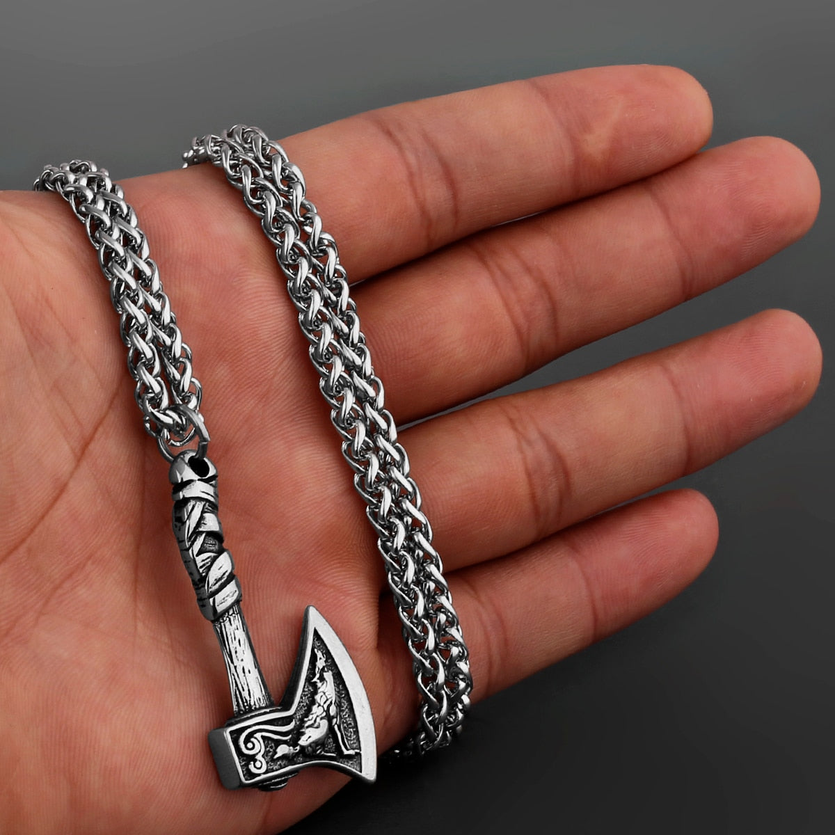 Viking Axe Necklace Pendant Valknut Stainless Steel Viking Men's Valknut Boyfriend Gift Jewelry Factory WJ 501 60cm