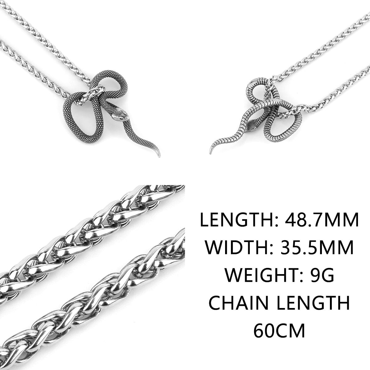 Gothic Snake King Necklace Men's Hip Hop Punk Biker Pendant Necklace Retro Charm Stainless Steel Ma'le Jewelry Free Shipping