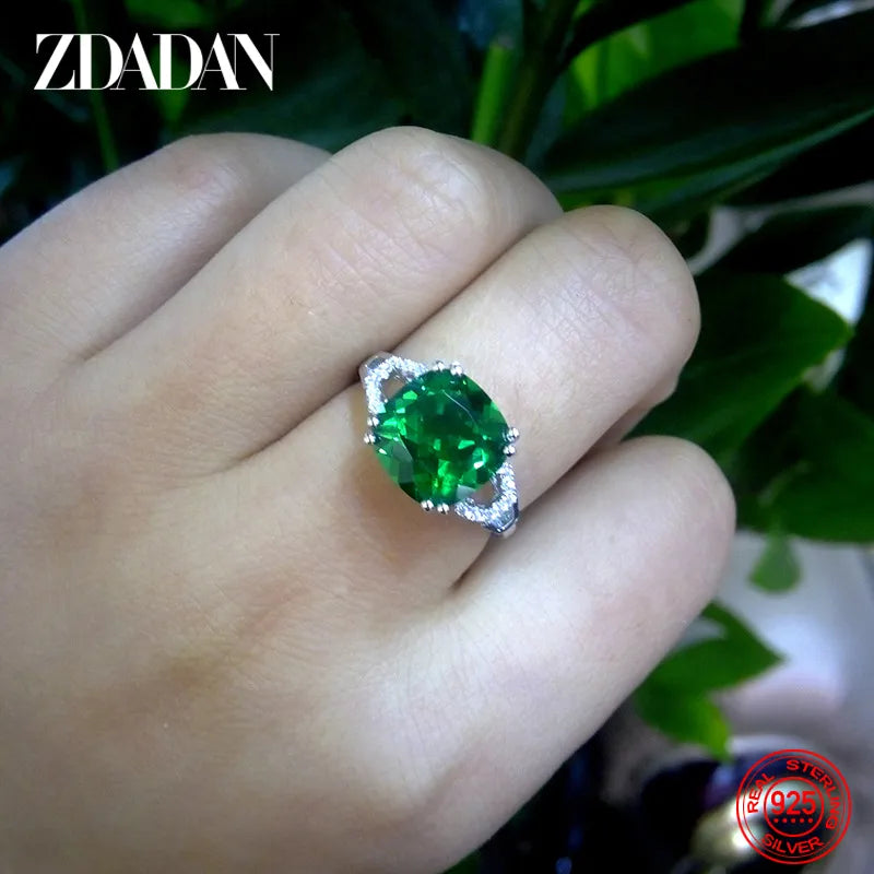 ZDADAN 925 Sterling Silver Ruby Finger Ring For Women Fashion Wedding Jewelry Gifts Green