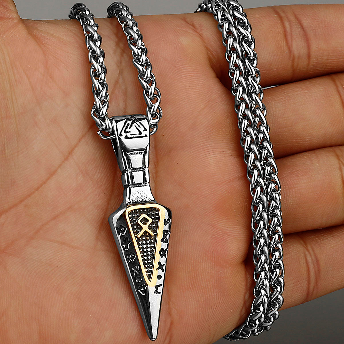 Viking Axe Necklace Pendant Valknut Stainless Steel Viking Men's Valknut Boyfriend Gift Jewelry Factory WJ 49 60cm