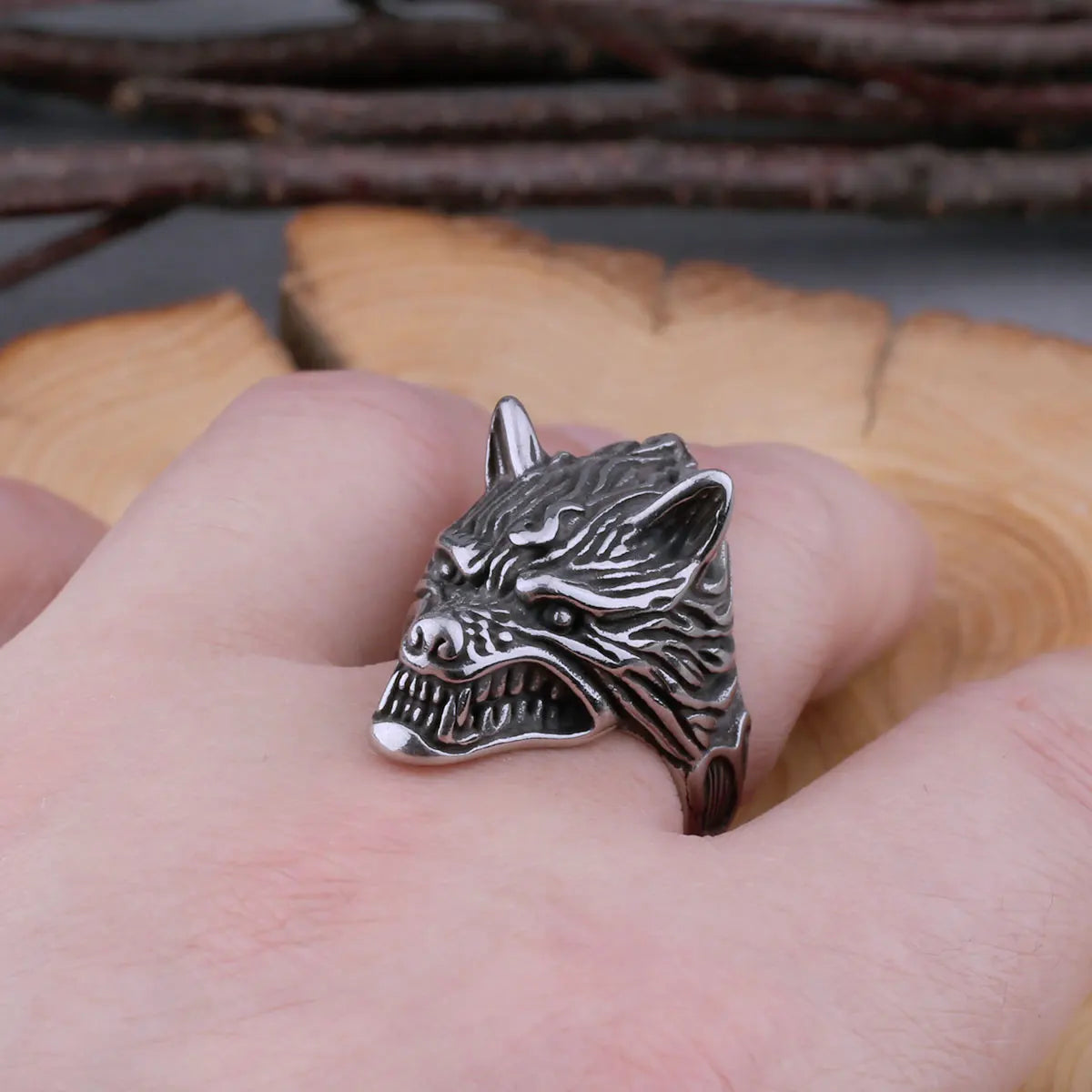 316L Stainless Steel Vintage Viking Wolf Head Ring Men's Odin Animal Amulet Accessories Nordic Fashion Jewelry As Men Gift steel color