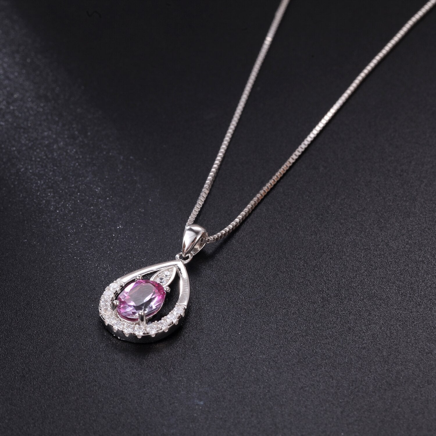 Gem&#39;s Ballet December Birthstone Topaz Necklace 6x8mm Oval Pink Topaz Pendant Necklace in 925 Sterling Silver with 18&quot; Chain