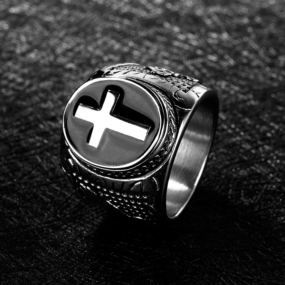 Unique Vintage Sliver/Gold Color Cross Ring For Men Boys Punk Biker Christian Signet Rings Fashion Jewelry Amulet Gift Style A