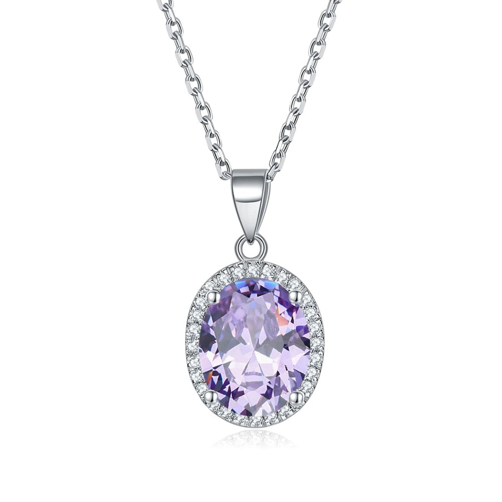Vinregem Oval Cut 3CT Lab Created Sapphire Gemstones Fine Pendant Necklaces for Women 925 Sterling Silver Jewelry Light purple 45cm
