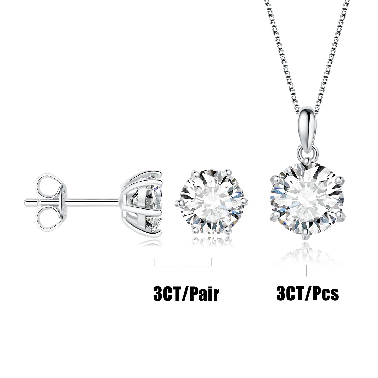 JewelryPalace Moissanite D Color Stud Earrings Pendant Necklace Jewelry Set Total 2ct 4ct 6ct S925 Sterling Silver Jewelry Woman