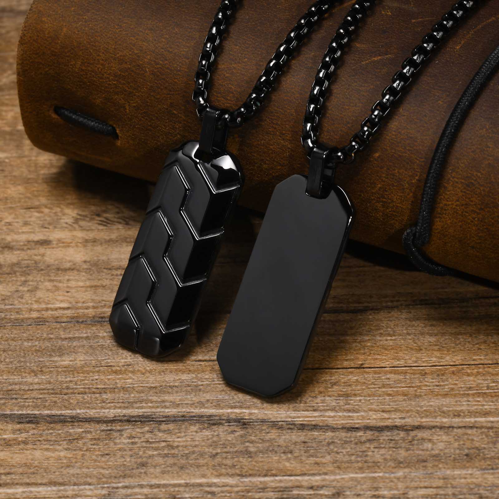 Vnox Cool Tire Pattern Necklaces for Men Boys, Stainless Steel Geometric Bar Pendant Collar, Punk Stylish Gifts for Him PN-1857B