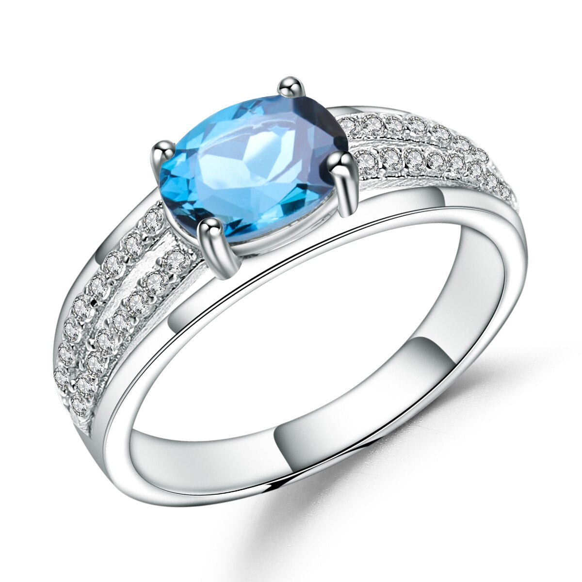 GEM&#39;S BALLET 1.66Ct Oval Natural Blue Sapphire Gemstone Ring 925 Sterling Silver Wedding Rings for Women Classic Fine Jewelry London Blue Topaz|925 Sterling Silver