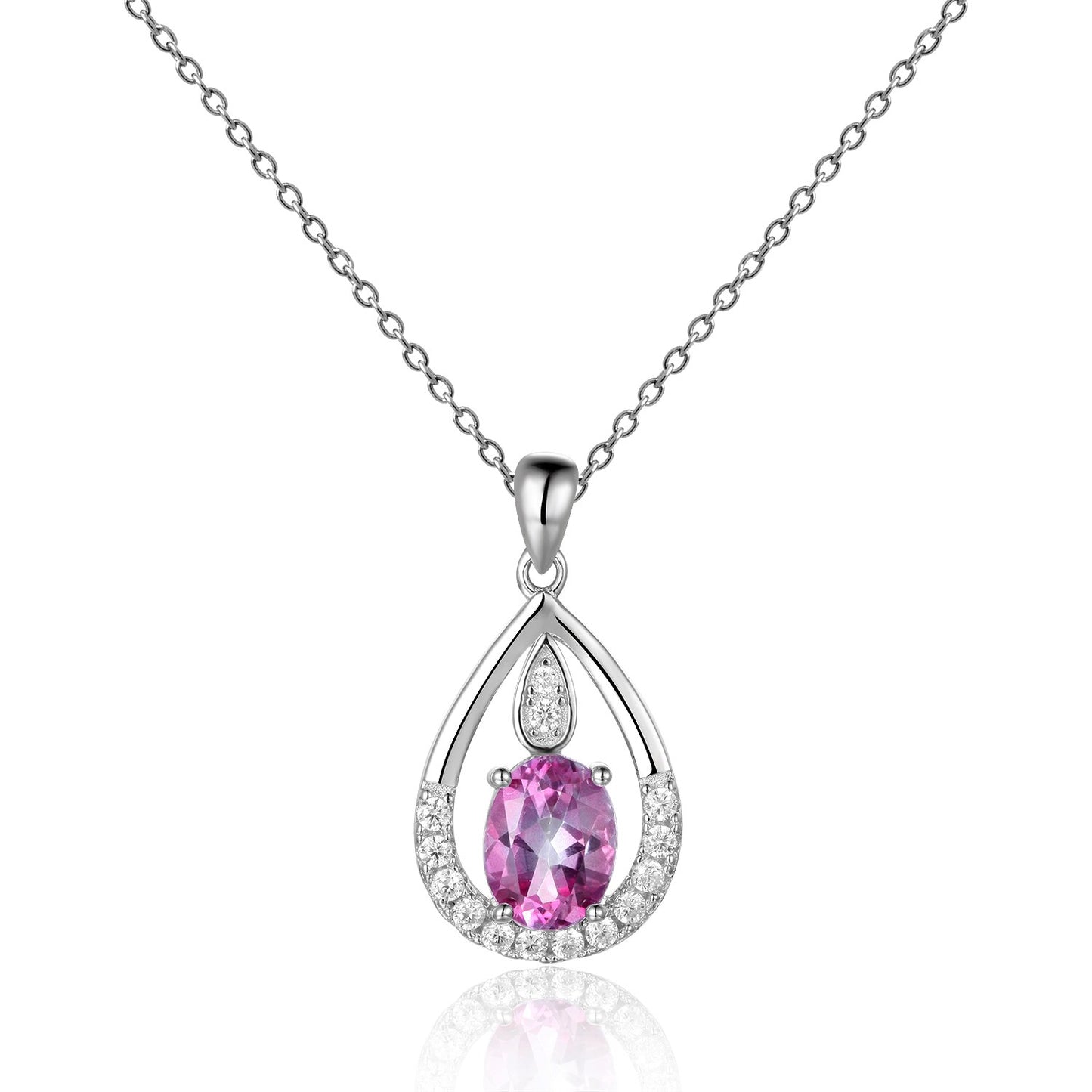 Gem&#39;s Ballet December Birthstone Topaz Necklace 6x8mm Oval Pink Topaz Pendant Necklace in 925 Sterling Silver with 18&quot; Chain Pink Topaz