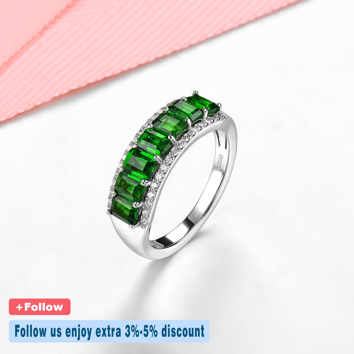 Natural Chrome Diopside Sterling Silver Rings 1.6 Carats Vivid Green Gemstone Women Elegant Style New Year Gifts Top Quality