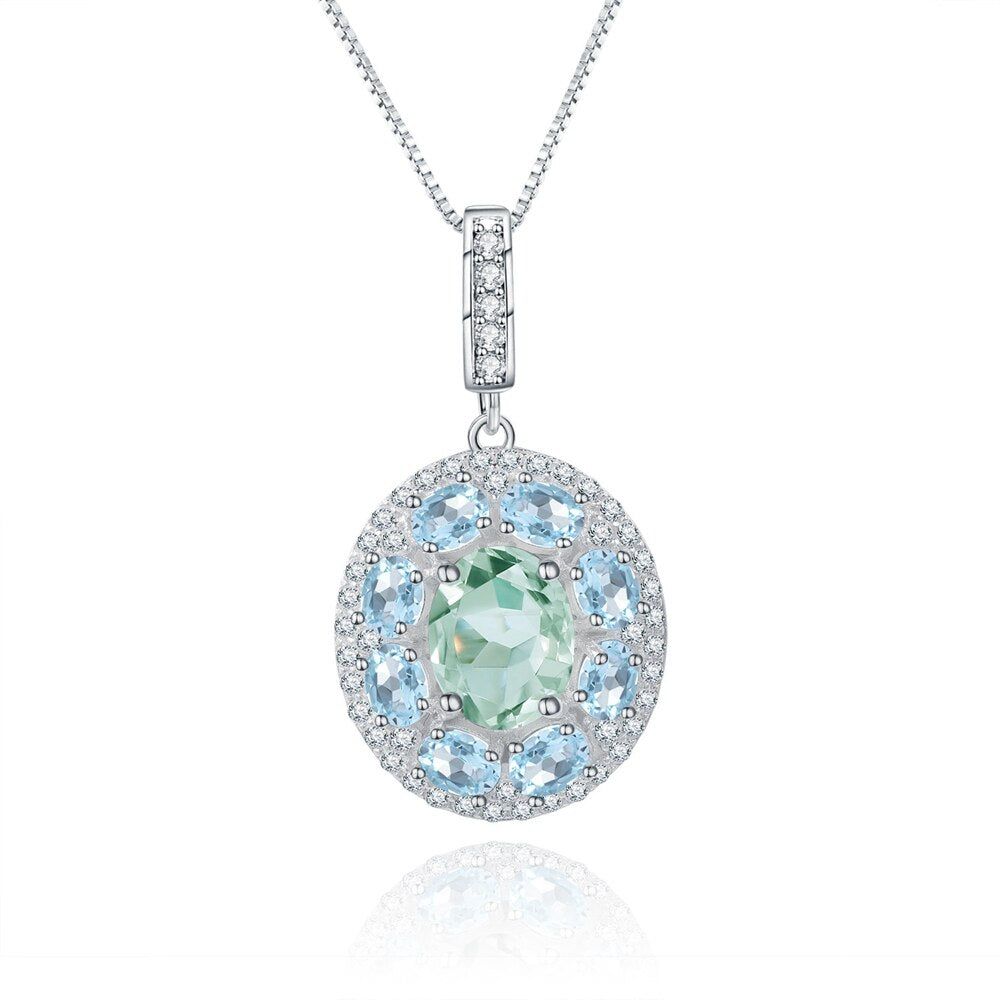 Gem&#39;s Ballet Vintage Pendant Necklace For Women Choker Chain Necklace Engagement Fine Jewelry Green Amethyst Sky Blue Topaz 925 Silver Sterling