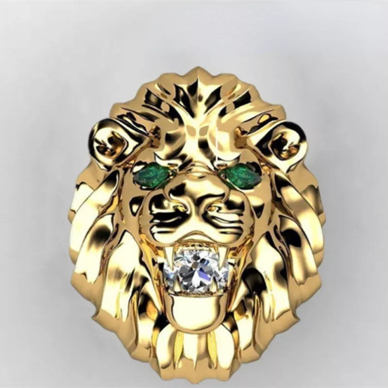 Fashion Men Creative Lion Head Ring Animal Lion Statue Punk Ring Hip Hop Rings for Men Animal Jewelry Party Anniversary Gift