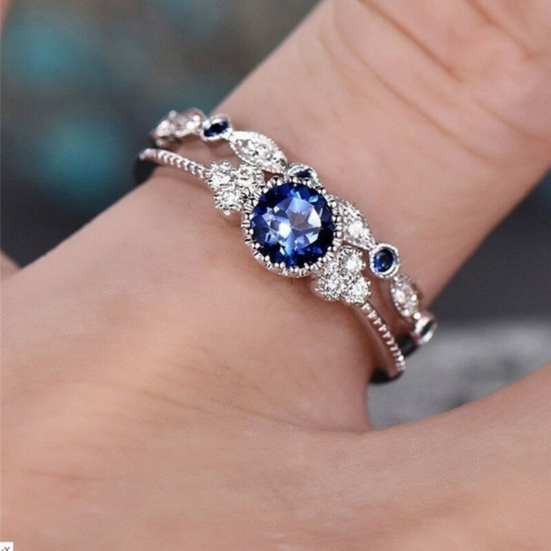 New 925 Sterling Silver Ring Inlaid Emerald Zircon Ring Wedding Ring Female High Jewelry Gift Blue