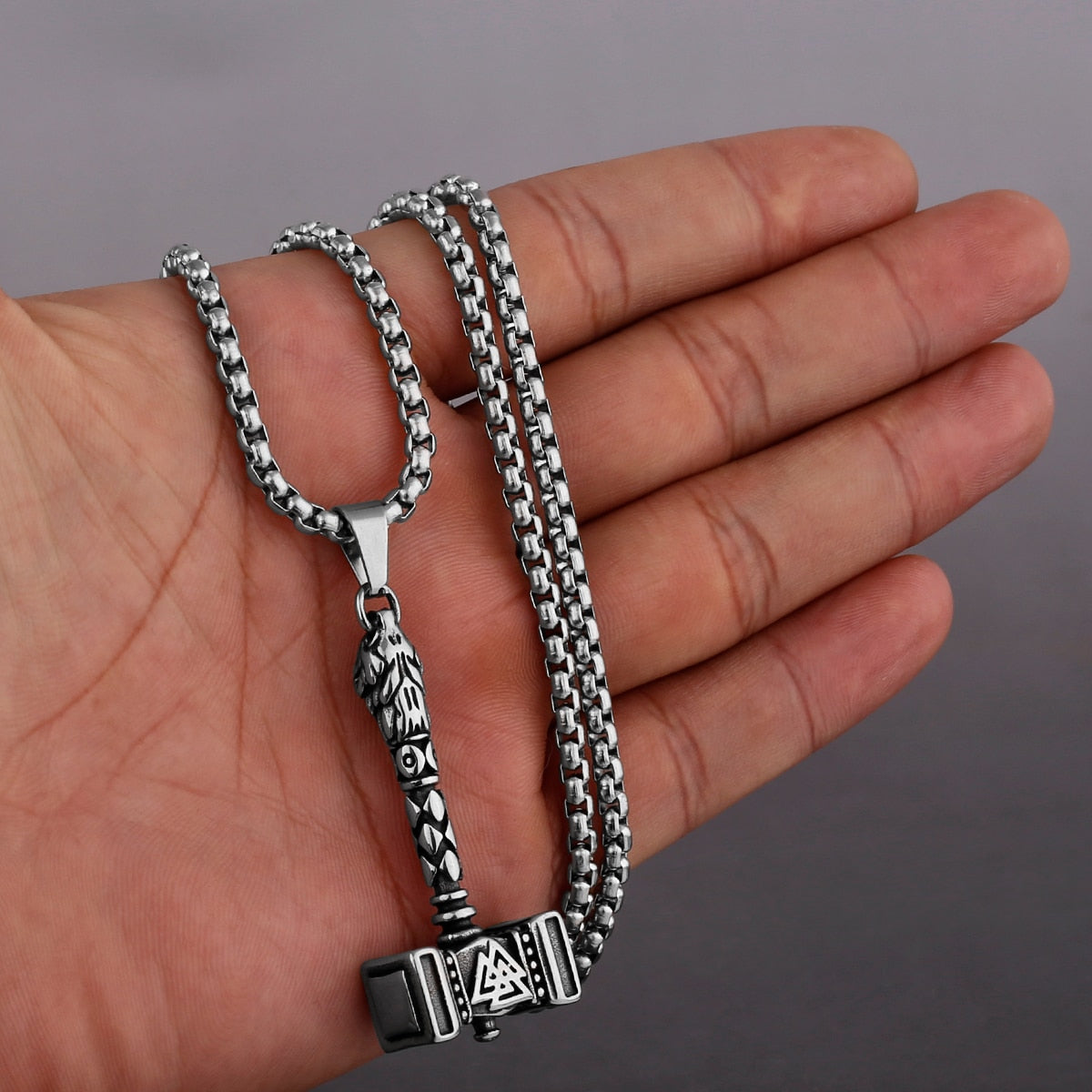 Viking Axe Necklace Pendant Valknut Stainless Steel Viking Men's Valknut Boyfriend Gift Jewelry Factory WJ 503 60cm