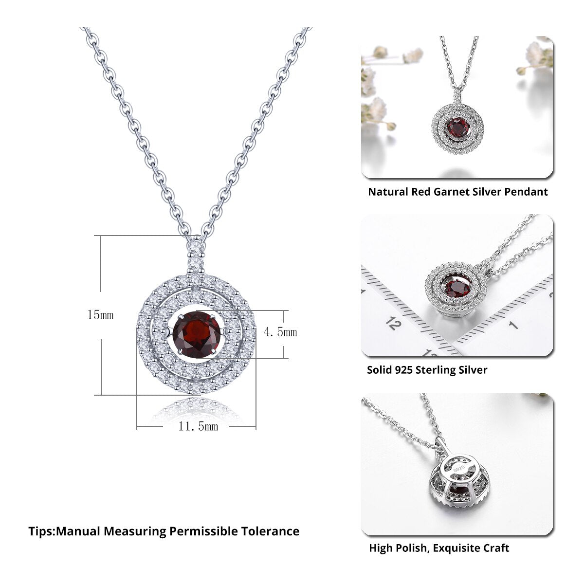 Natural Red Garnet Sterling Silver Pendant Round 4.5mm Faced Cut Classic Style S925 Jewelry Mother's Day Gift