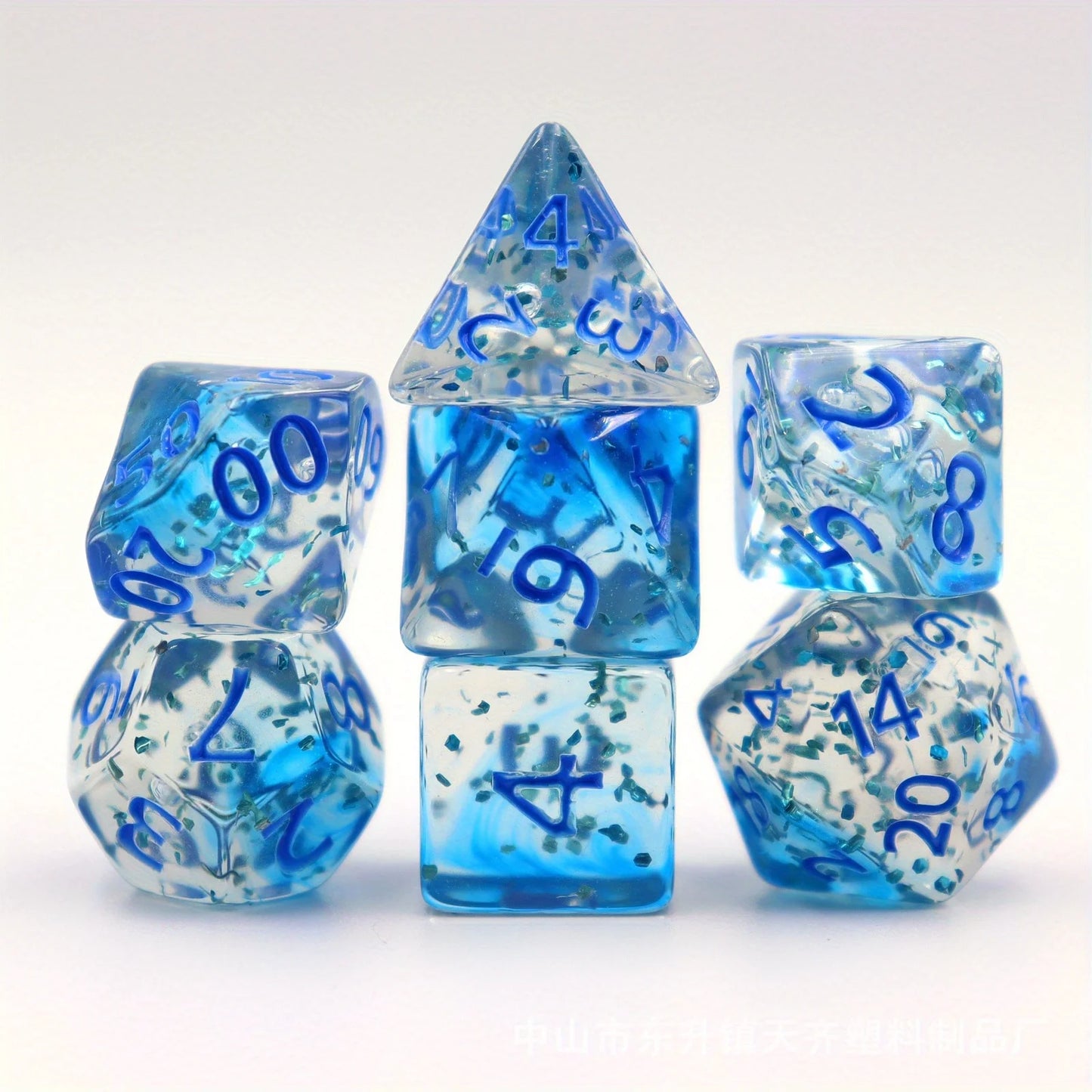 7pcs Set Crystal Style DND Dice Set, Polyhedral Table Game Dice Role-Playing RPG Dice With Box Blue